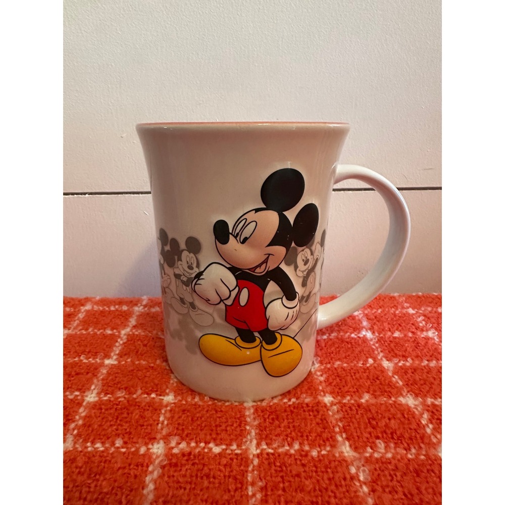 Disney Store Mickey Mouse Coffee Mug White Ceramic Red Interior Flared Rim